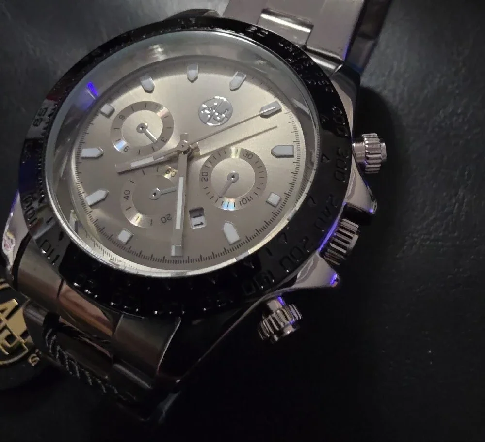 Men's Silver And Black AJs Brand Stainless Steel Watch
